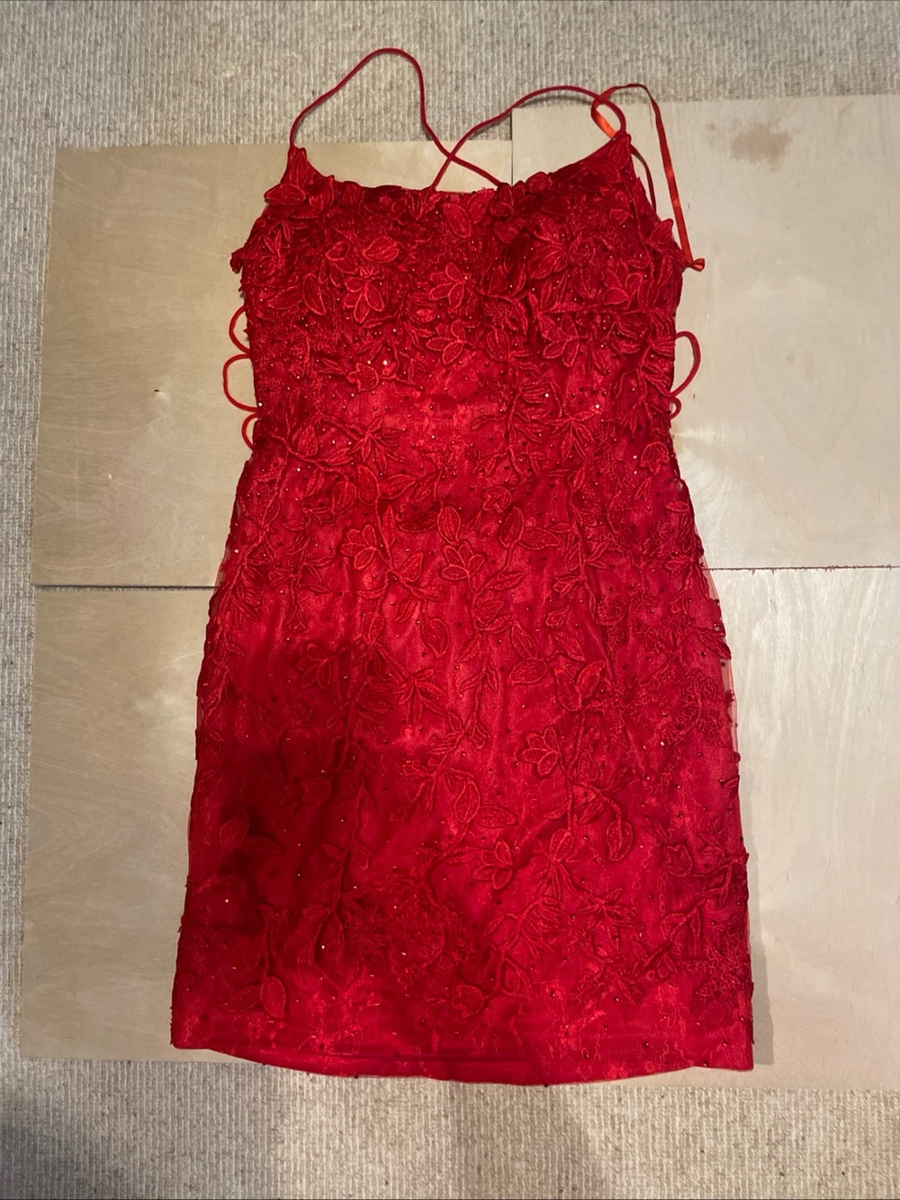 Red Floral Embroidered Mini Dress Amelia Couture Sz 6
